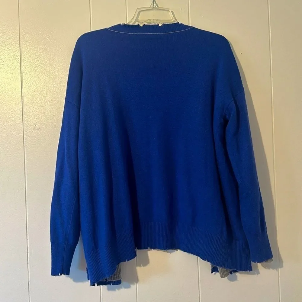 FATE Reversable Distressed Oversized Cardigan Small medium Gray Blue